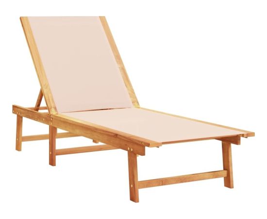 vidaXL Leżak, kremowy, lite drewno akacjowe i textilene Шезлонги и пляжные стулья