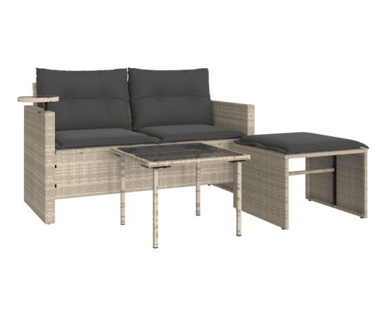 vidaXL 3-cz. zestaw mebli ogrodowych, poduszki, jasnoszary, polirattan Dārza mēbeļu komplekti