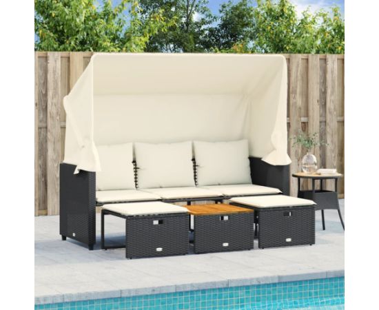 vidaXL 3-os. sofa ogrodowa z baldachimem i podnóżkami, czarna Dārza mēbeļu komplekti