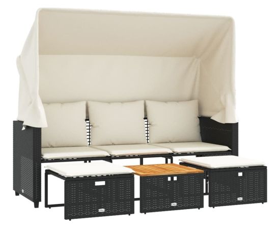 vidaXL 3-os. sofa ogrodowa z baldachimem i podnóżkami, czarna Dārza mēbeļu komplekti