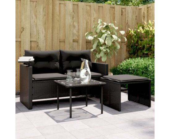 vidaXL 3-cz. zestaw wypoczynkowy do ogrodu, poduszki, czarny rattan PE Dārza mēbeļu komplekti