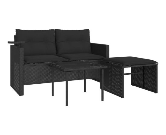 vidaXL 3-cz. zestaw wypoczynkowy do ogrodu, poduszki, czarny rattan PE Dārza mēbeļu komplekti