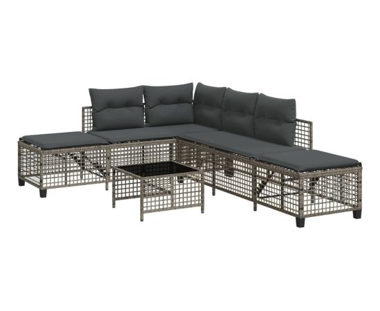 vidaXL 3-cz. narożna sofa ogrodowa z poduszkami, szara, polirattan Dārza mēbeļu komplekti