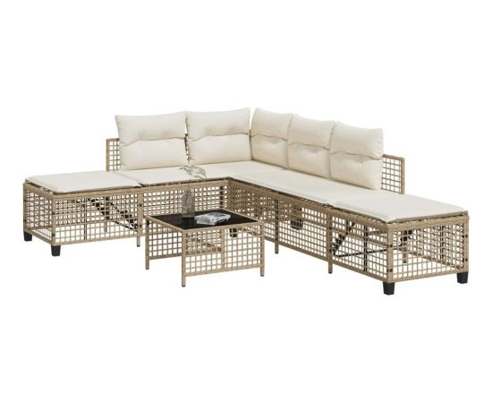 vidaXL 3-cz. narożna sofa ogrodowa z poduszkami, beżowa, polirattan Dārza mēbeļu komplekti