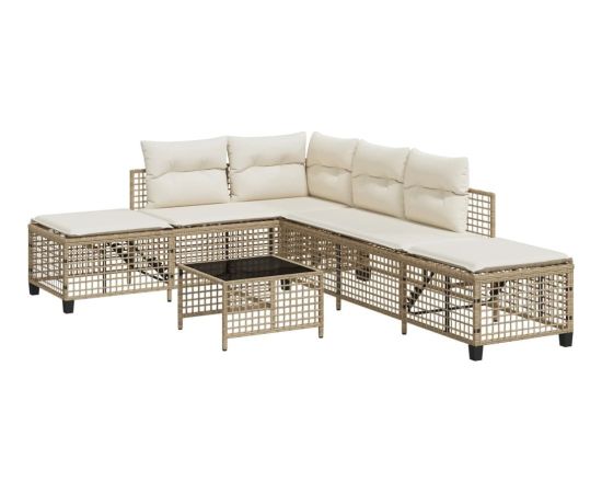 vidaXL 3-cz. narożna sofa ogrodowa z poduszkami, beżowa, polirattan Dārza mēbeļu komplekti