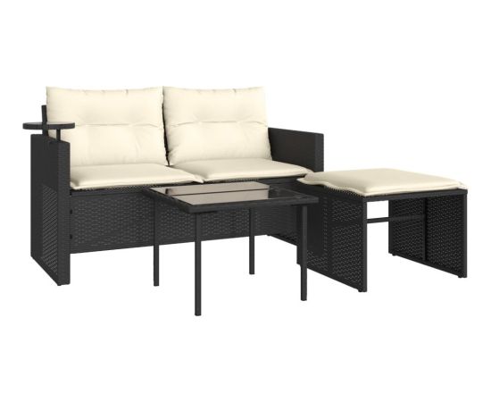 vidaXL 3-cz. zestaw wypoczynkowy do ogrodu, poduszki, czarny rattan PE Dārza mēbeļu komplekti