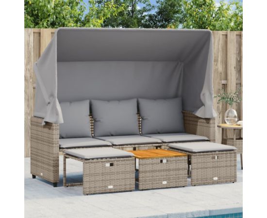 vidaXL 3-os. sofa ogrodowa z baldachimem i podnóżkami, szara Dārza mēbeļu komplekti