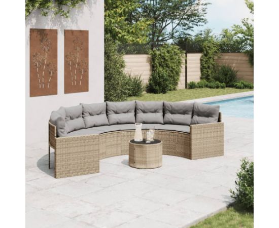 vidaXL Sofa ogrodowa, stolik i poduszki, półokrągła, beżowy rattan PE Dārza mēbeļu komplekti