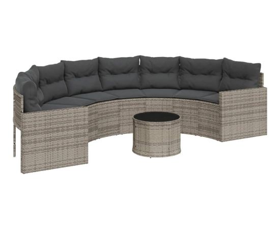 vidaXL Sofa ogrodowa, stolik i poduszki, półokrągła, szary rattan PE Dārza mēbeļu komplekti