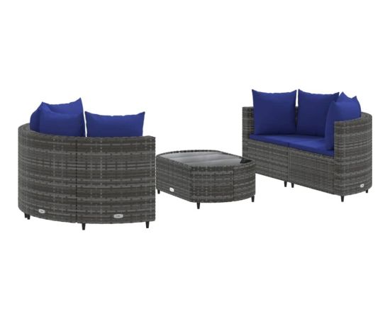 vidaXL 5-cz. zestaw wypoczynkowy do ogrodu, poduszki, szary rattan PE Dārza mēbeļu komplekti