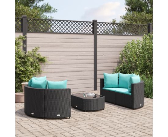 vidaXL 5-cz. zestaw wypoczynkowy do ogrodu, poduszki, czarny rattan PE Dārza mēbeļu komplekti