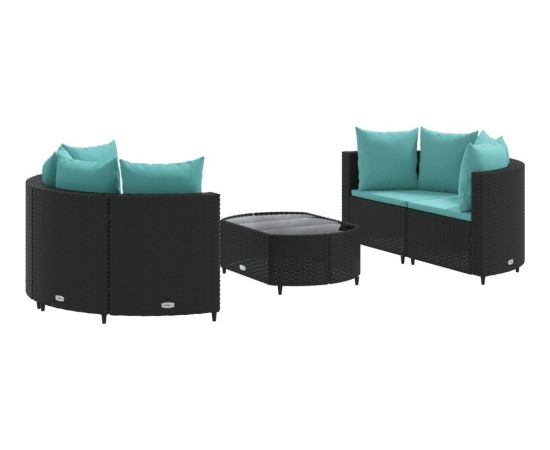 vidaXL 5-cz. zestaw wypoczynkowy do ogrodu, poduszki, czarny rattan PE Dārza mēbeļu komplekti