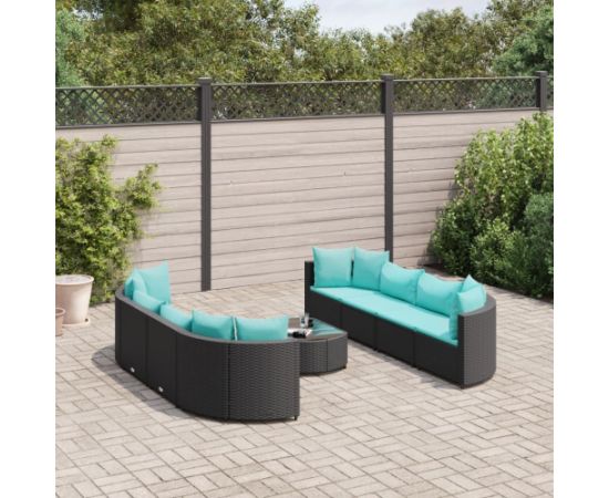 vidaXL 9-cz. zestaw wypoczynkowy do ogrodu, z poduszkami, czarny Dārza mēbeļu komplekti