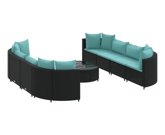 vidaXL 9-cz. zestaw wypoczynkowy do ogrodu, z poduszkami, czarny Dārza mēbeļu komplekti