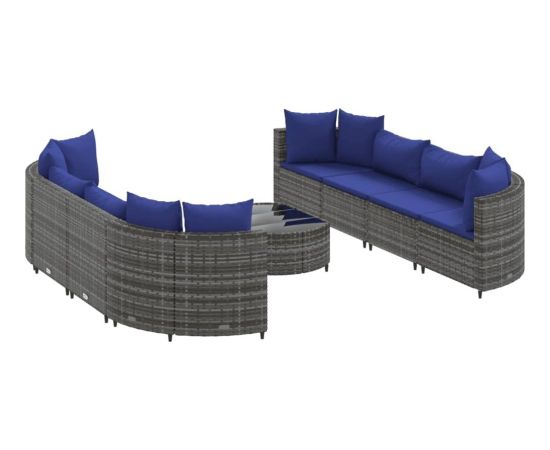 vidaXL 9-cz. zestaw mebli ogrodowych z poduszkami, szary, polirattan Dārza mēbeļu komplekti