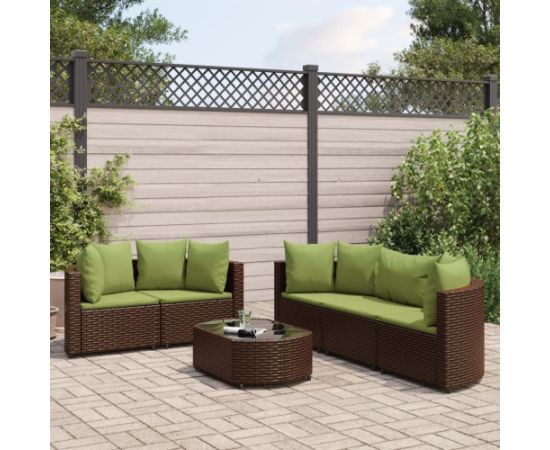 vidaXL 6-cz. zestaw wypoczynkowy do ogrodu, z poduszkami, brązowy Dārza mēbeļu komplekti