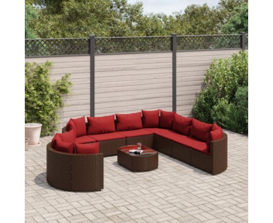 vidaXL 10-cz. zestaw mebli ogrodowych z poduszkami, brązowy polirattan Dārza mēbeļu komplekti