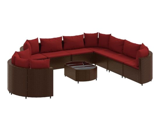 vidaXL 10-cz. zestaw mebli ogrodowych z poduszkami, brązowy polirattan Dārza mēbeļu komplekti