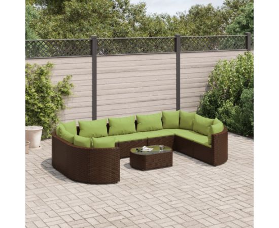 vidaXL 10-cz. zestaw mebli ogrodowych z poduszkami, brązowy polirattan Dārza mēbeļu komplekti