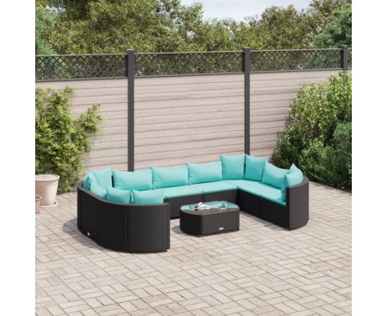 vidaXL 10-cz. zestaw wypoczynkowy do ogrodu, z poduszkami, czarny Dārza mēbeļu komplekti