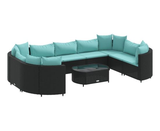 vidaXL 10-cz. zestaw wypoczynkowy do ogrodu, z poduszkami, czarny Dārza mēbeļu komplekti