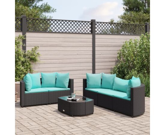 vidaXL 6-cz. zestaw mebli ogrodowych z poduszkami, czarny polirattan Dārza mēbeļu komplekti