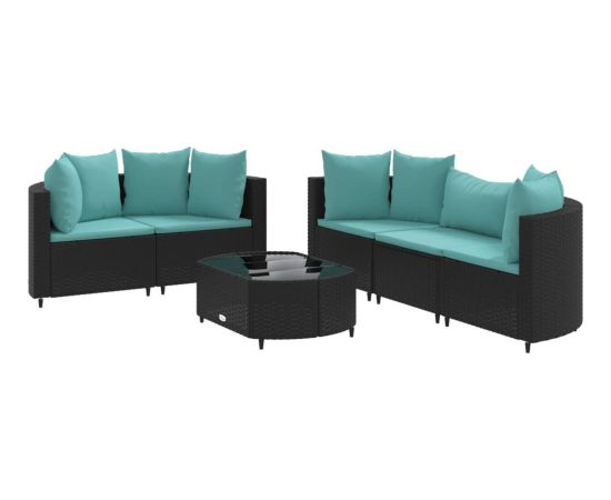 vidaXL 6-cz. zestaw mebli ogrodowych z poduszkami, czarny polirattan Dārza mēbeļu komplekti