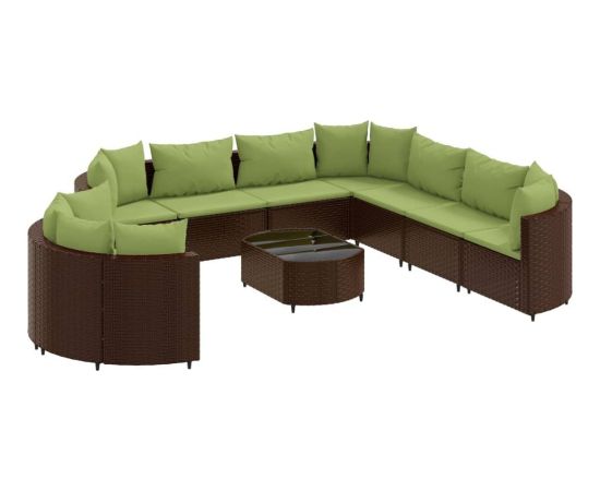 vidaXL 10-cz. zestaw mebli ogrodowych z poduszkami, brązowy polirattan Dārza mēbeļu komplekti