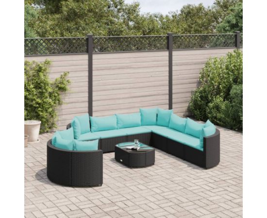 vidaXL 10-cz. zestaw wypoczynkowy do ogrodu, z poduszkami, czarny Dārza mēbeļu komplekti