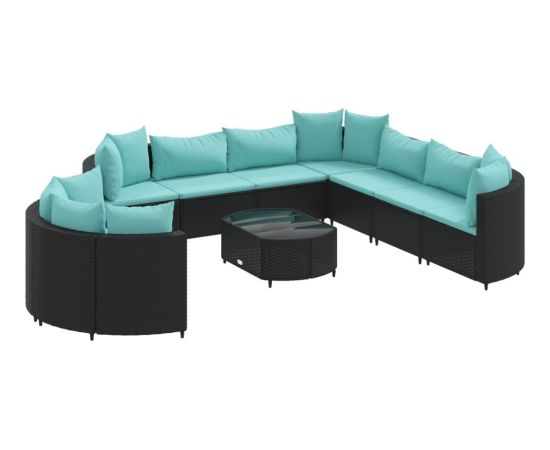 vidaXL 10-cz. zestaw wypoczynkowy do ogrodu, z poduszkami, czarny Dārza mēbeļu komplekti