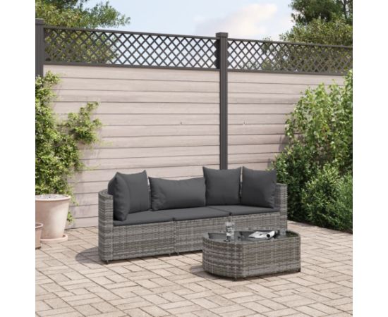 vidaXL 4-cz. zestaw wypoczynkowy do ogrodu, poduszki, szary, rattan PE Dārza mēbeļu komplekti