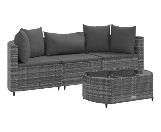 vidaXL 4-cz. zestaw wypoczynkowy do ogrodu, poduszki, szary, rattan PE Dārza mēbeļu komplekti