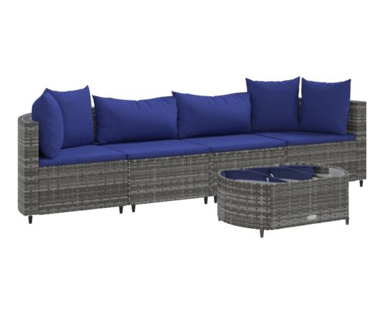 vidaXL 5-cz. zestaw wypoczynkowy do ogrodu, poduszki, szary rattan PE Dārza mēbeļu komplekti