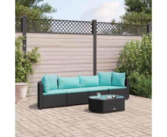 vidaXL 5-cz. zestaw wypoczynkowy do ogrodu, poduszki, czarny rattan PE Dārza mēbeļu komplekti