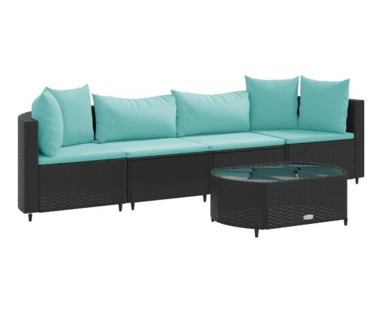 vidaXL 5-cz. zestaw wypoczynkowy do ogrodu, poduszki, czarny rattan PE Dārza mēbeļu komplekti