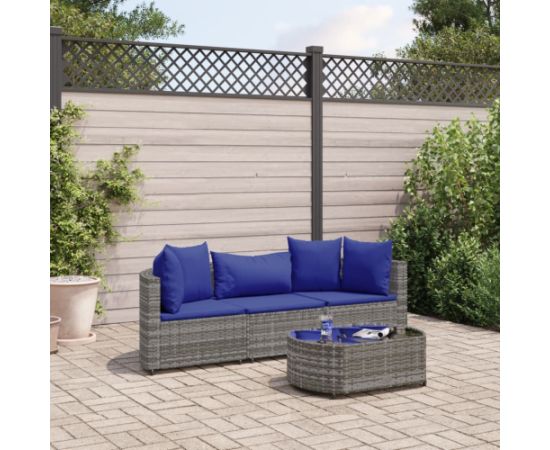 vidaXL 4-cz. zestaw wypoczynkowy do ogrodu, poduszki, szary, rattan PE Dārza mēbeļu komplekti