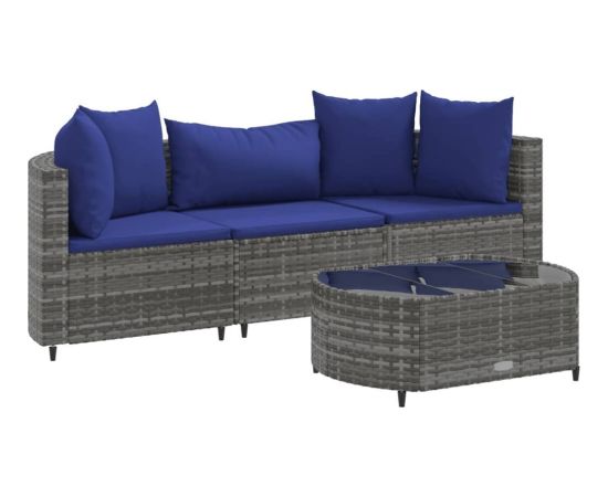 vidaXL 4-cz. zestaw wypoczynkowy do ogrodu, poduszki, szary, rattan PE Dārza mēbeļu komplekti