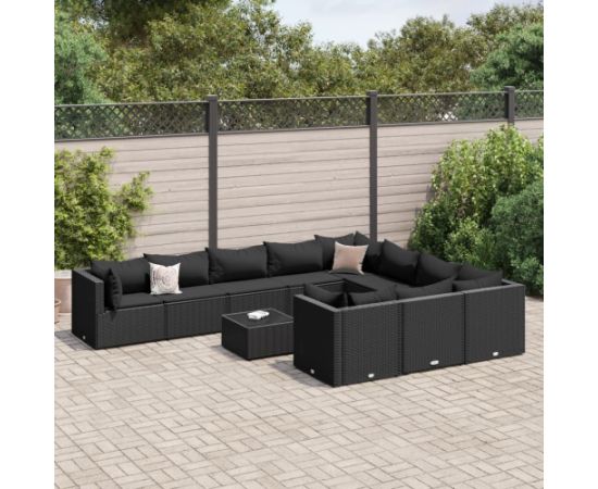 vidaXL 11-cz. zestaw wypoczynkowy do ogrodu, poduszki czarny rattan PE Dārza mēbeļu komplekti