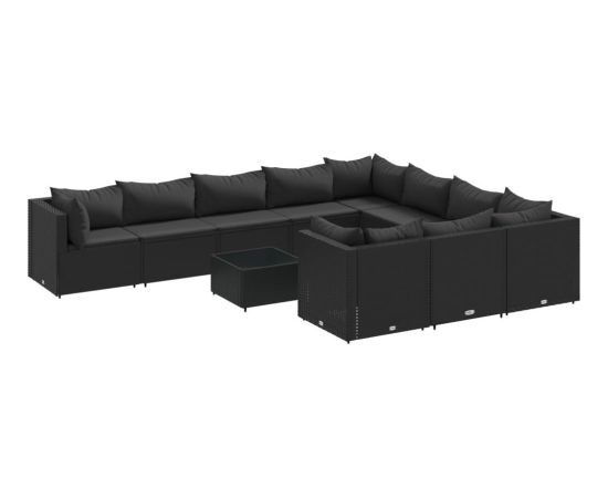vidaXL 11-cz. zestaw wypoczynkowy do ogrodu, poduszki czarny rattan PE Dārza mēbeļu komplekti