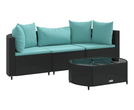 vidaXL 4-cz. zestaw wypoczynkowy do ogrodu, poduszki, czarny rattan PE Dārza mēbeļu komplekti