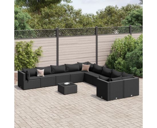 vidaXL 11-cz. zestaw wypoczynkowy do ogrodu, poduszki czarny rattan PE Dārza mēbeļu komplekti