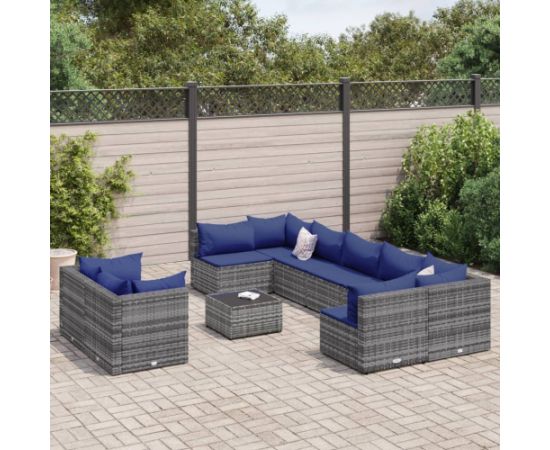 vidaXL 10-cz. zestaw wypoczynkowy do ogrodu, z poduszkami, szary Dārza mēbeļu komplekti