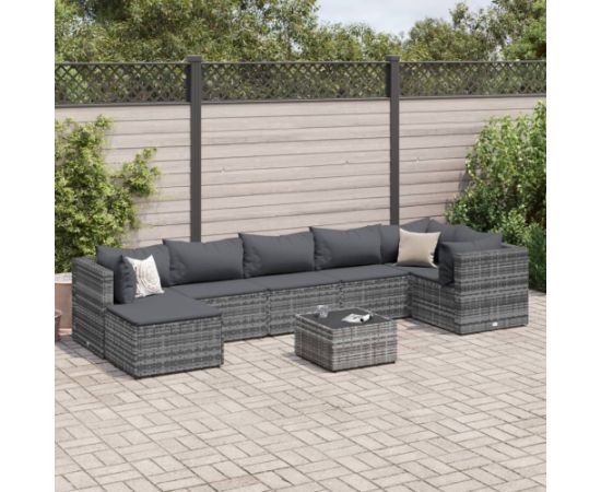 vidaXL 8-cz. zestaw wypoczynkowy do ogrodu, poduszki, rattan PE, szary Dārza mēbeļu komplekti