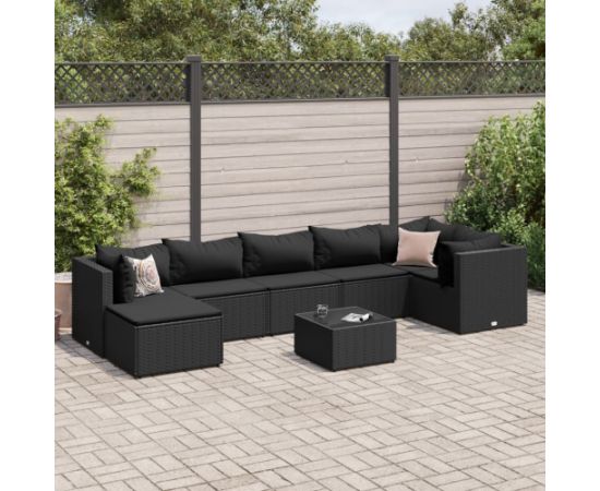 vidaXL 8-cz. zestaw wypoczynkowy do ogrodu, poduszki, czarny rattan PE Dārza mēbeļu komplekti