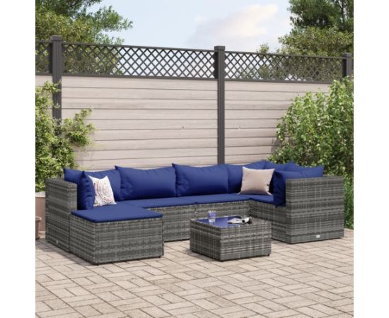 vidaXL 7-cz. zestaw wypoczynkowy do ogrodu, poduszki, szary, rattan PE Dārza mēbeļu komplekti