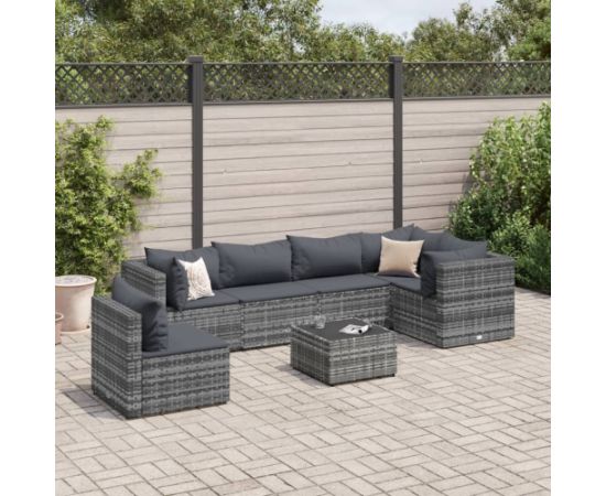 vidaXL 7-cz. zestaw wypoczynkowy do ogrodu, poduszki, szary, rattan PE Dārza mēbeļu komplekti