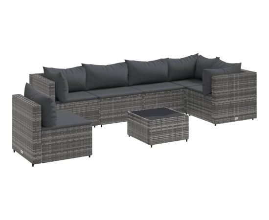vidaXL 7-cz. zestaw wypoczynkowy do ogrodu, poduszki, szary, rattan PE Dārza mēbeļu komplekti
