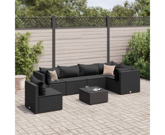 vidaXL 7-cz. zestaw wypoczynkowy do ogrodu, poduszki, czarny rattan PE Dārza mēbeļu komplekti