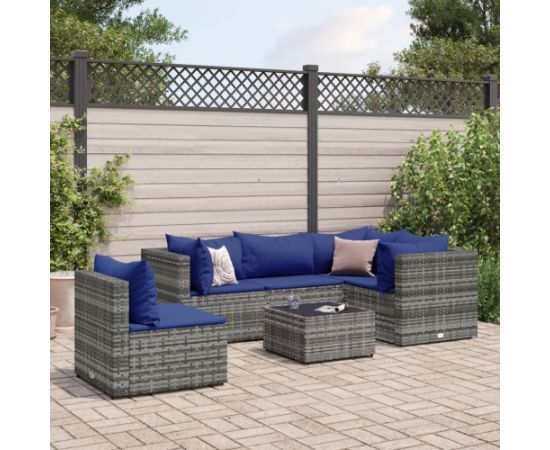 vidaXL 6-cz. zestaw wypoczynkowy do ogrodu, poduszki, szary, rattan PE Dārza mēbeļu komplekti