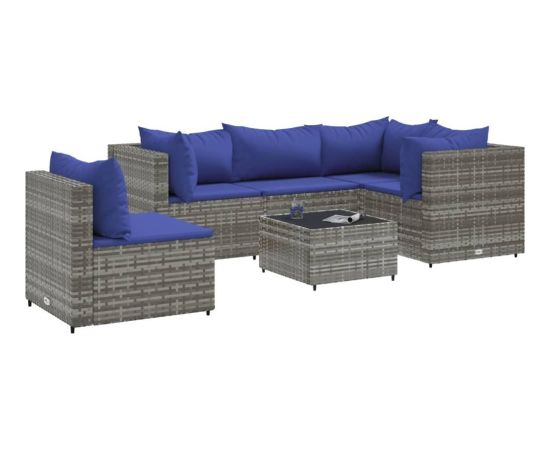 vidaXL 6-cz. zestaw wypoczynkowy do ogrodu, poduszki, szary, rattan PE Dārza mēbeļu komplekti